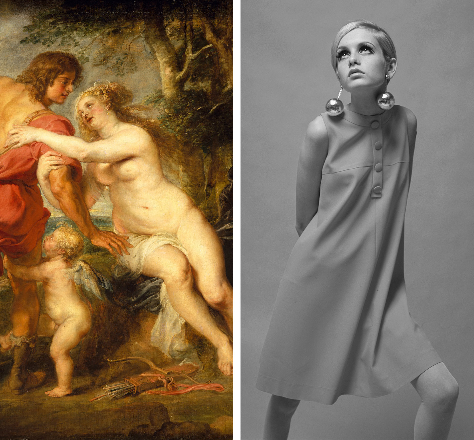 Till vänster: barock sensualitet i Rubens målning; till höger: ikoniskt 60-talsmode med tydliga accessoarer.