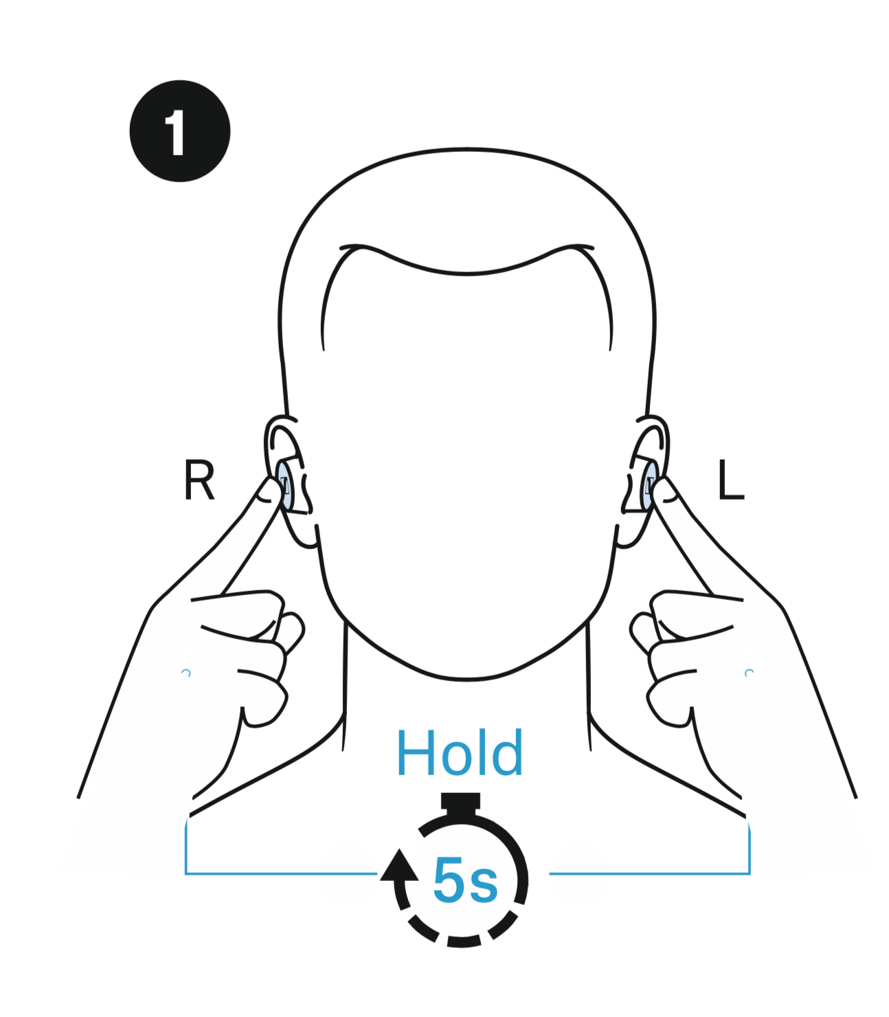 Håll touchkontrollerna på Sennheiser Momentum True Wireless-hörlurarna i 5 sekunder för att aktivera parkopplingsläget.